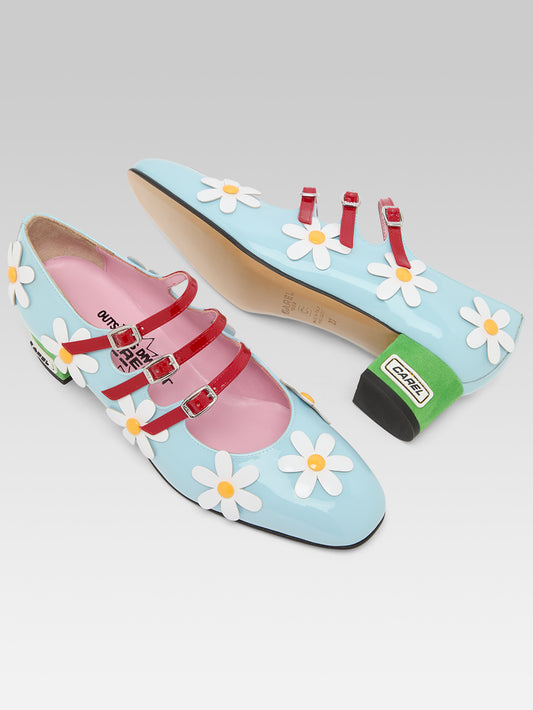 Daisy K - Light blue patent leather Mary Janes pumps with daisies - Image number 5
