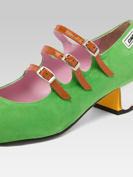 Pétale K - Escarpins babies cuir velours vert pomme et pétales - Image numéro 2