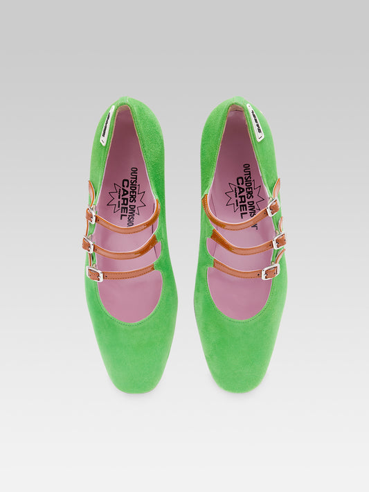 Pétale K - Escarpins babies cuir velours vert pomme et pétales - Image numéro 4