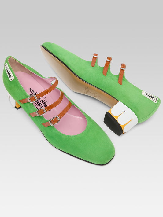 Pétale K - Escarpins babies cuir velours vert pomme et pétales - Image numéro 5