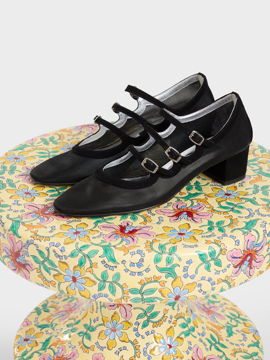 Kina - Escarpins babies résille et cuir noir - Image numéro 5