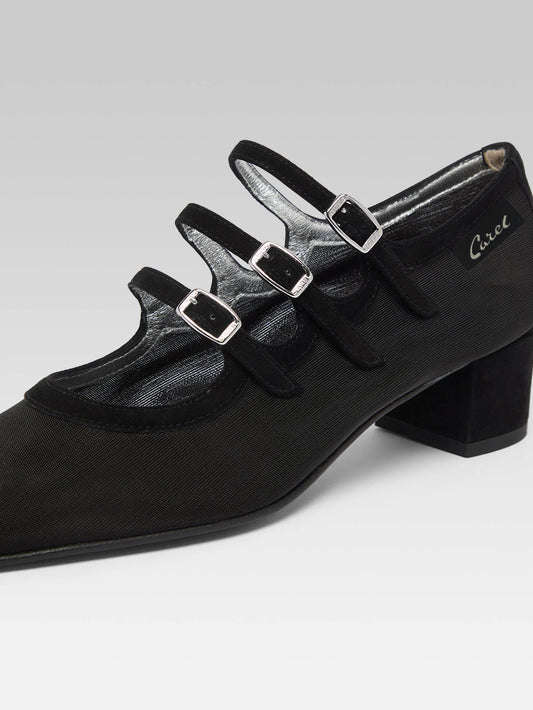 Kina - Escarpins babies résille et cuir noir - Image numéro 2