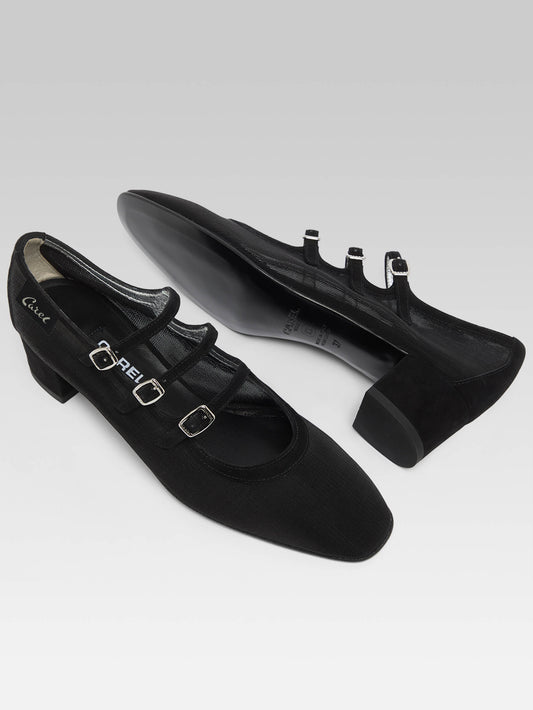 Kina - Escarpins babies résille et cuir noir - Image numéro 5