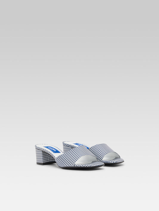 Gina - Blue and white gingham fabric mules - Image number 2