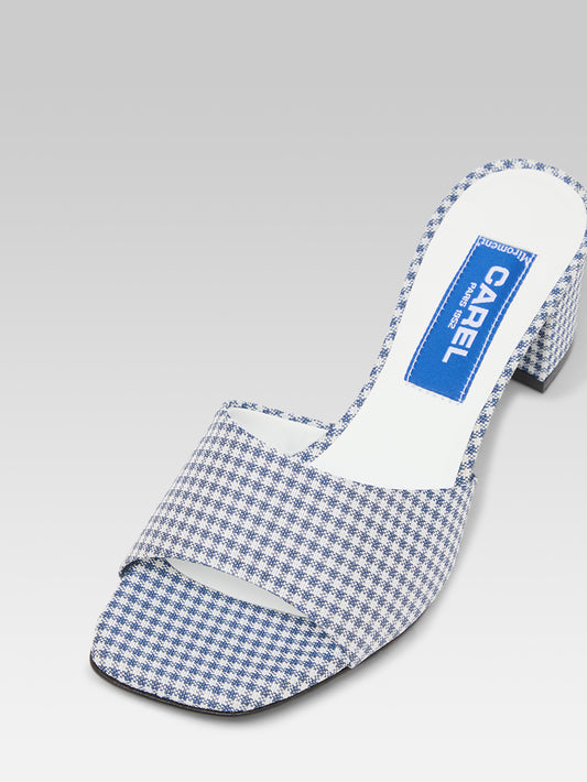 Gina - Blue and white gingham fabric mules - Image number 4