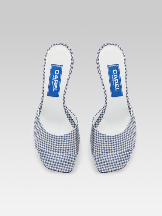 Gina - Blue and white gingham fabric mules - Image number 5