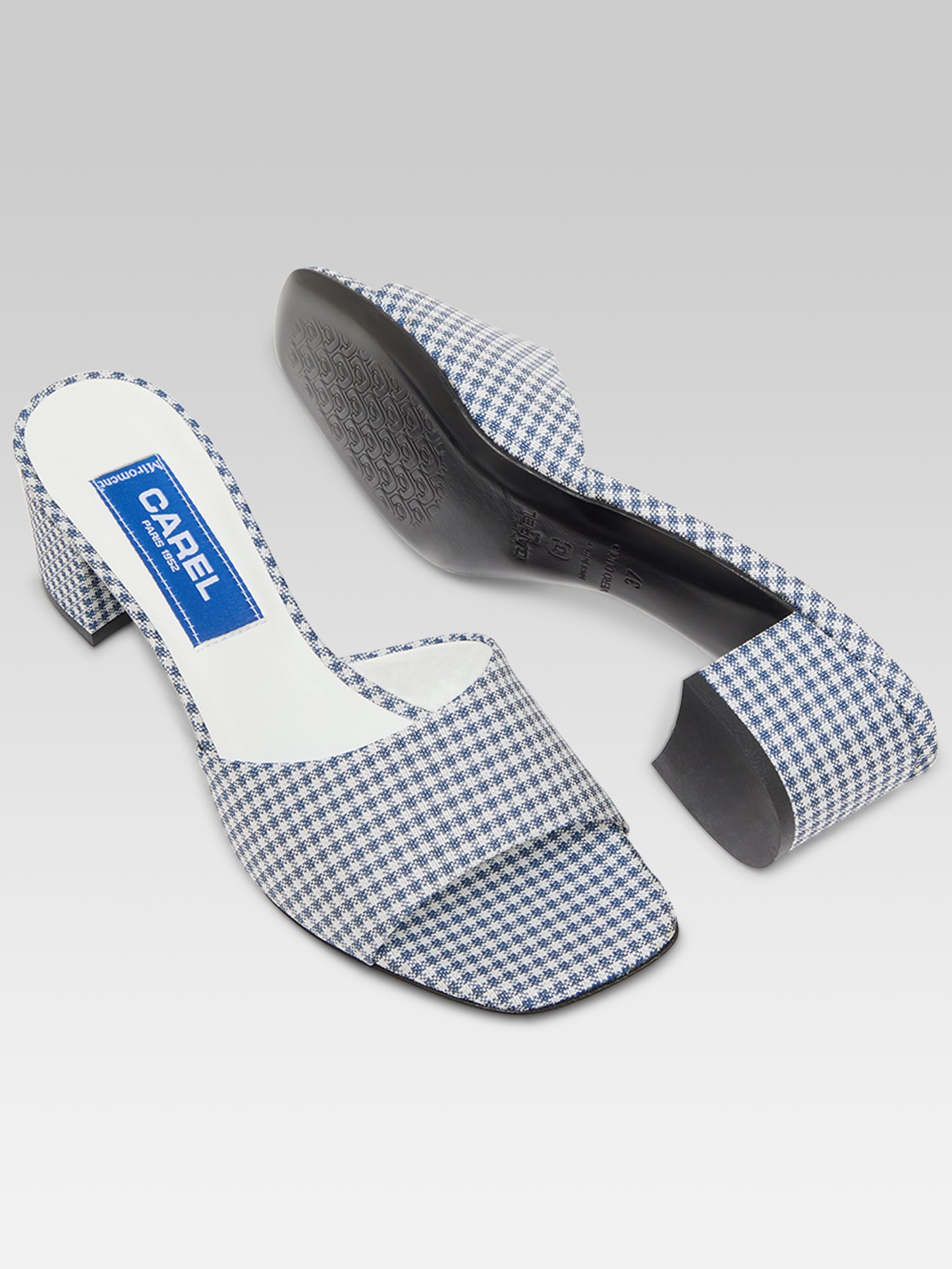 Gina - Mules tissu vichy bleu et blanc