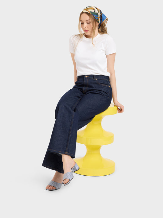 Gina - Blue and white gingham fabric mules - Image number 3