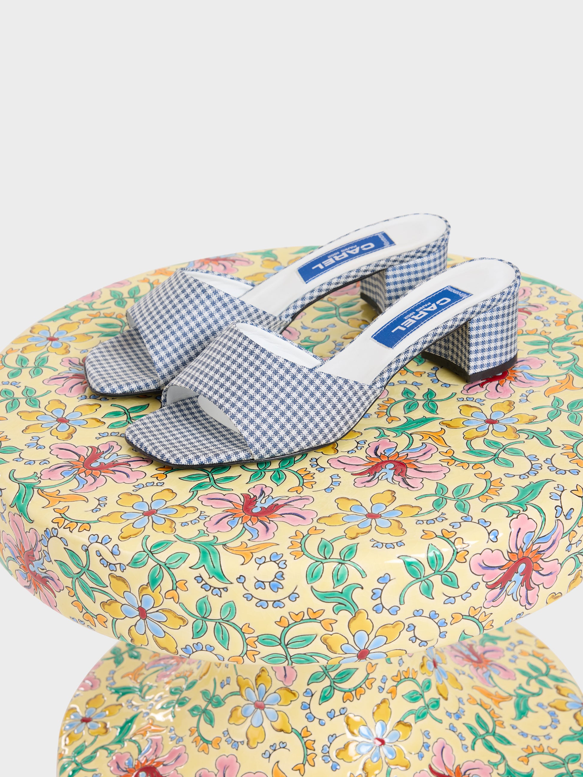 Gina - Blue and white gingham fabric mules - Image number 9