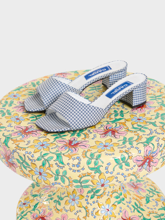 Gina - Blue and white gingham fabric mules - Image number 9