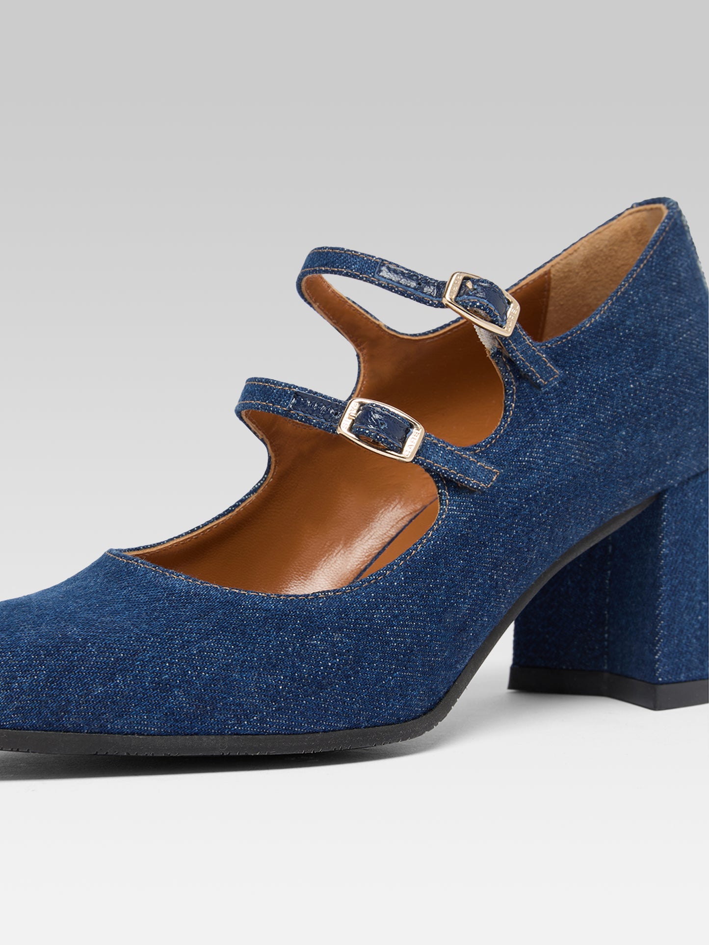 Alice - Raw denim fabric Mary Janes pumps