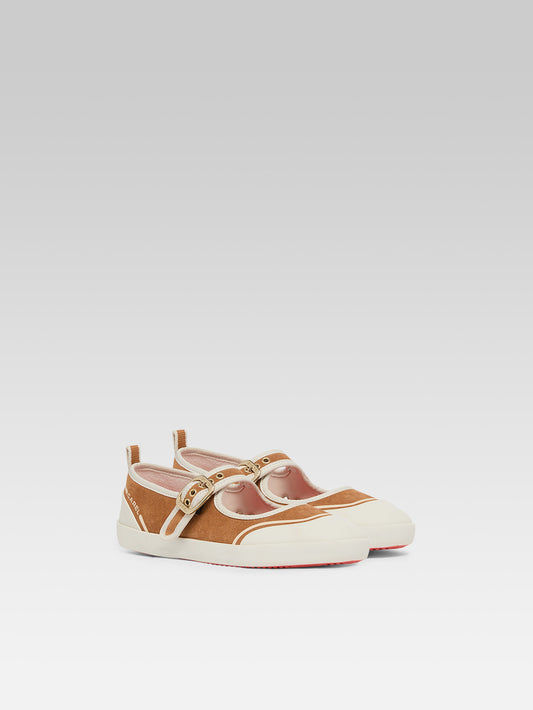Costa - Tennis à brides cuir velours caramel - Image numéro 2