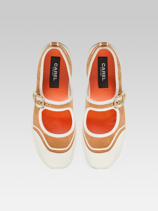 Costa - Tennis à brides cuir velours caramel - Image numéro 3
