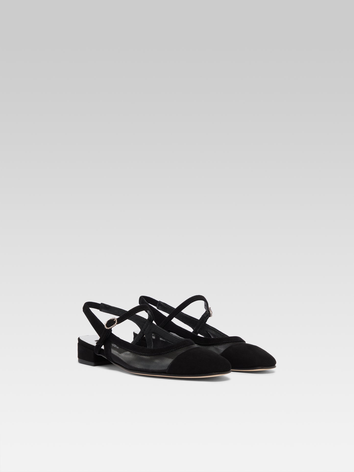 Oceanight - Slingback cuir velours noir et résille