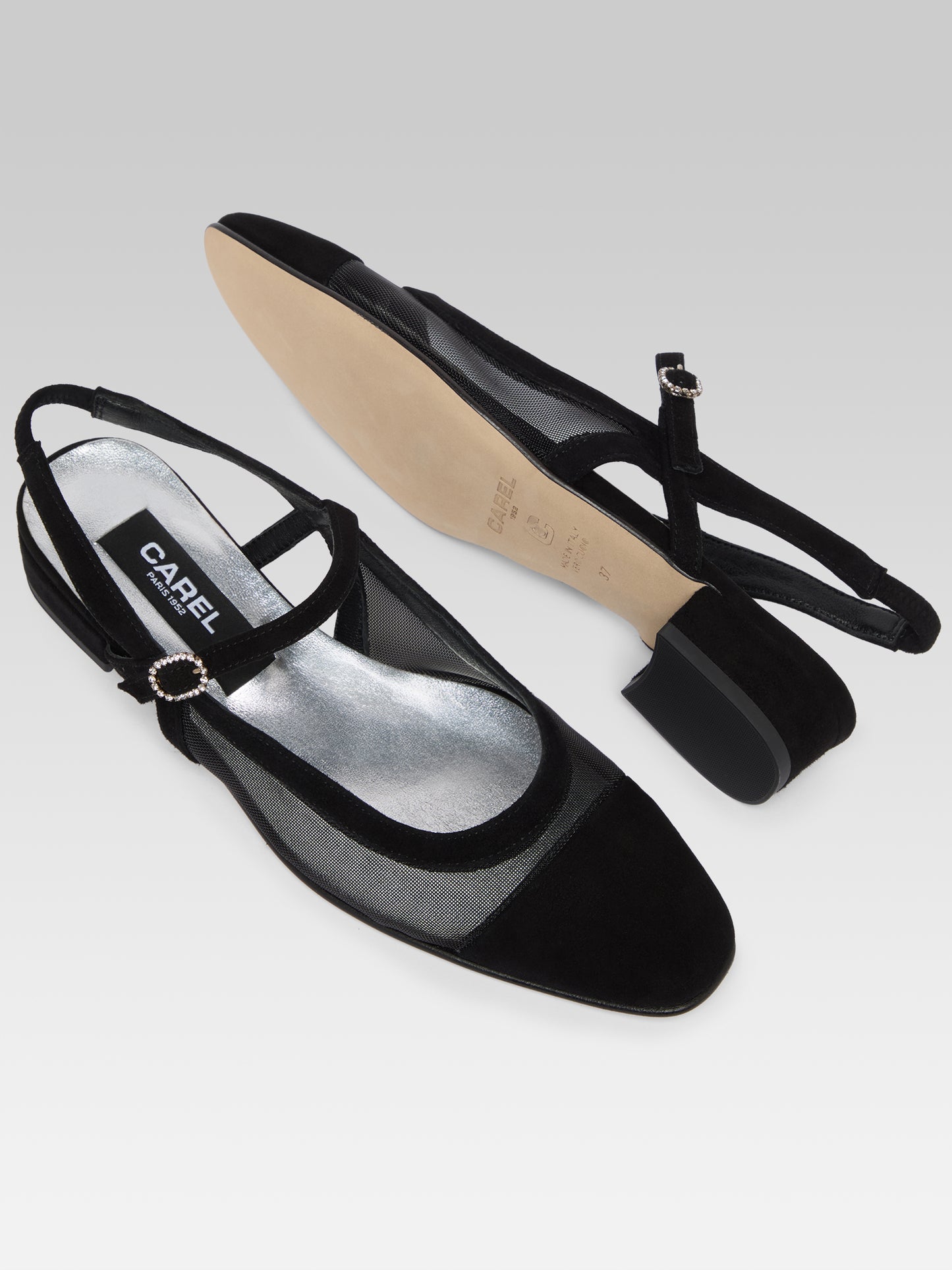 Oceanight - Slingback cuir velours noir et résille