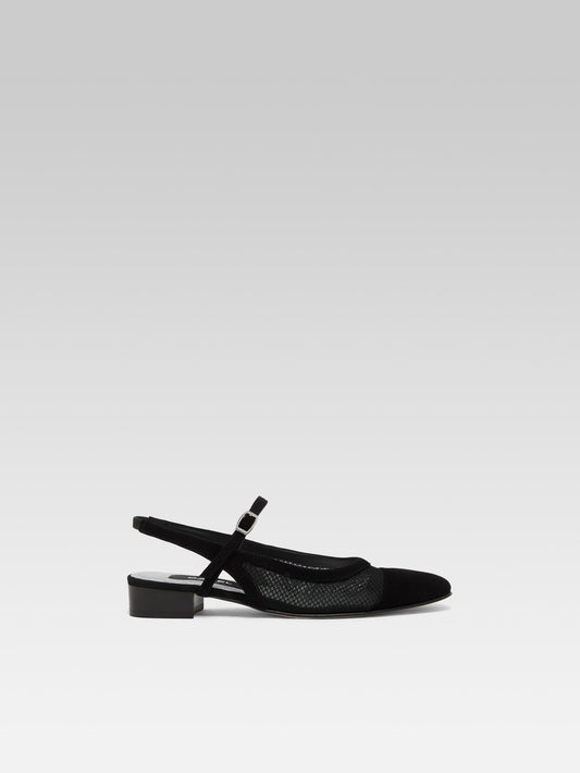 Oceanight - Slingback cuir velours noir et résille - Image numéro 1