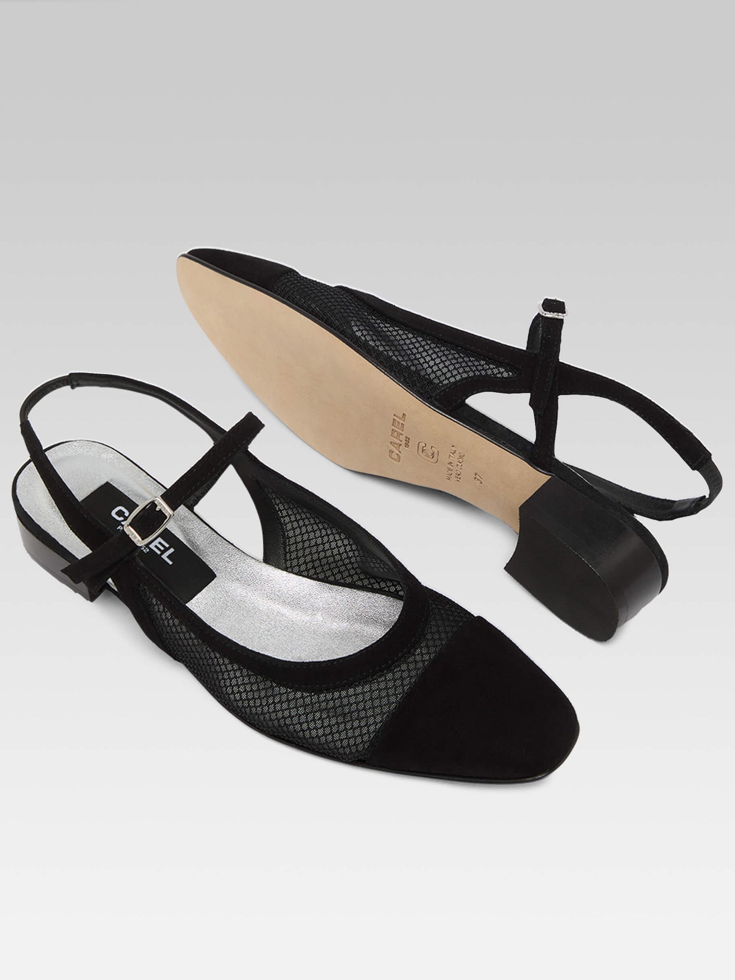 Oceanight - Slingback cuir velours noir et résille