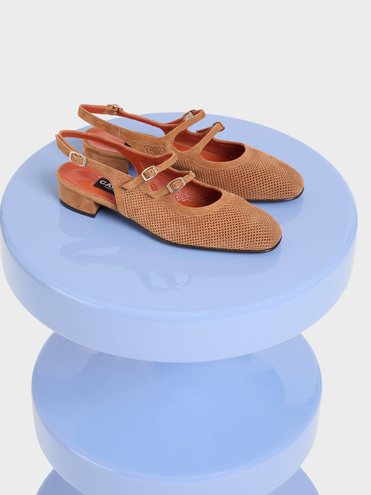 Peche - Cognac perforated suede leather slingback Mary Janes - Image number 5