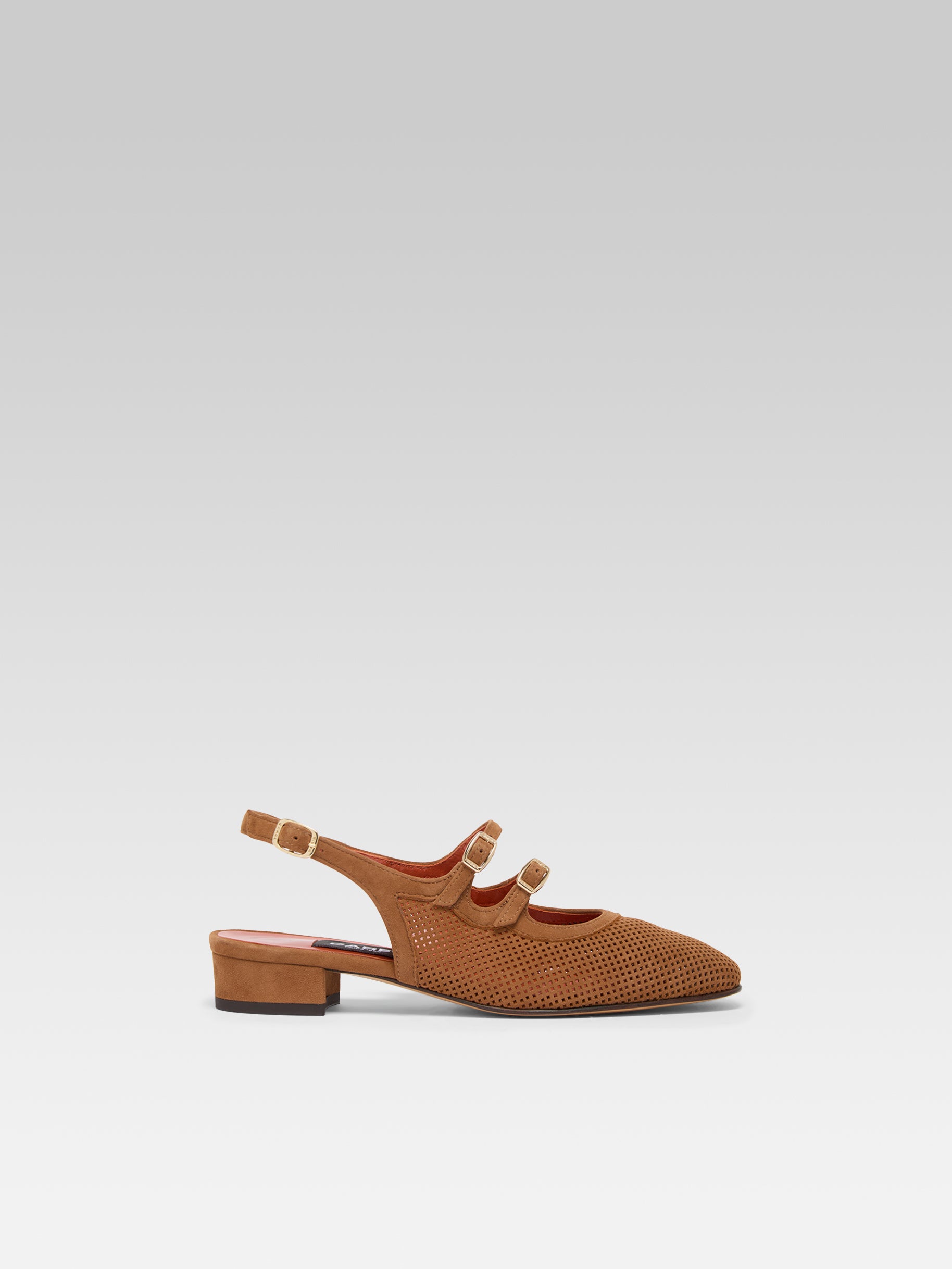 Peche - Babies slingback cuir velours perforé cognac