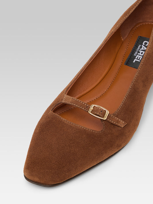 Emilie - Ballerines cuir velours cognac - Image numéro 4