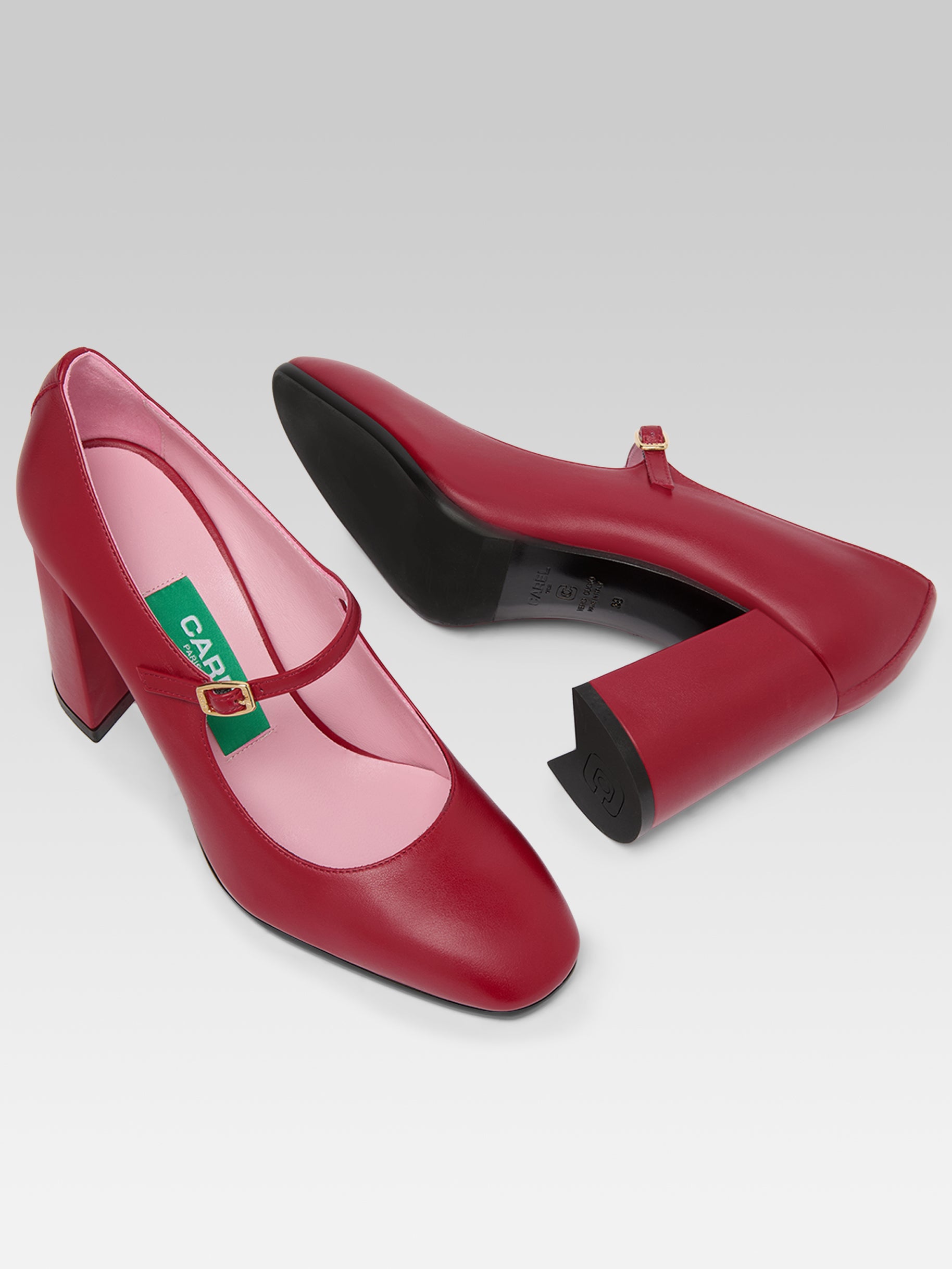 Sacha - Red upcycled leather Mary Jane pumps - Image number 3