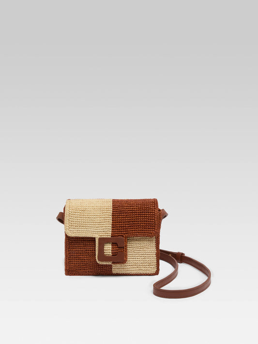 Mini Sorbonne - Beige and brown raffia bag - Image number 1