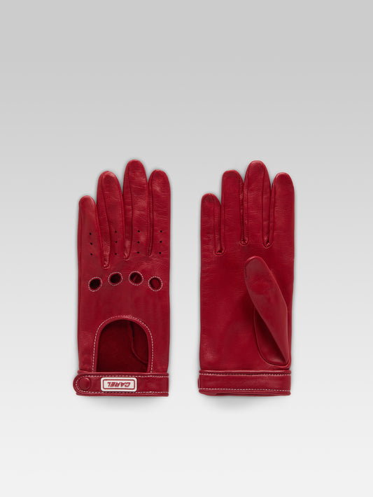 Rose - Gants cuir rouge et surpiqûres blanches - Image numéro 2