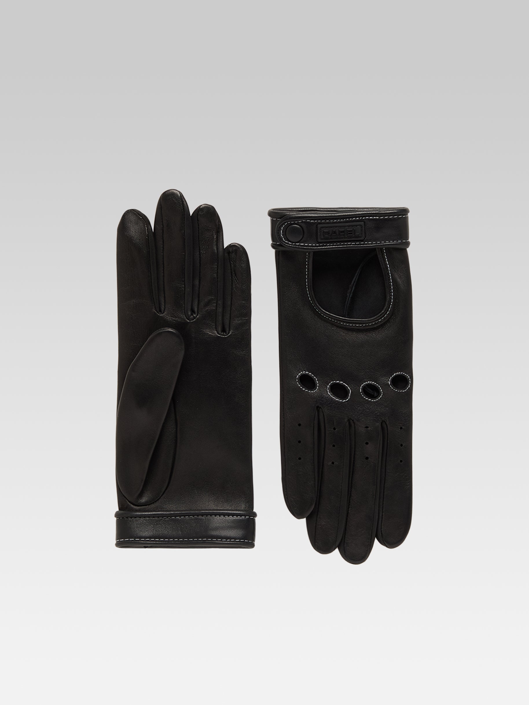 Rose - Black leather gloves with white stitching - Image number 1