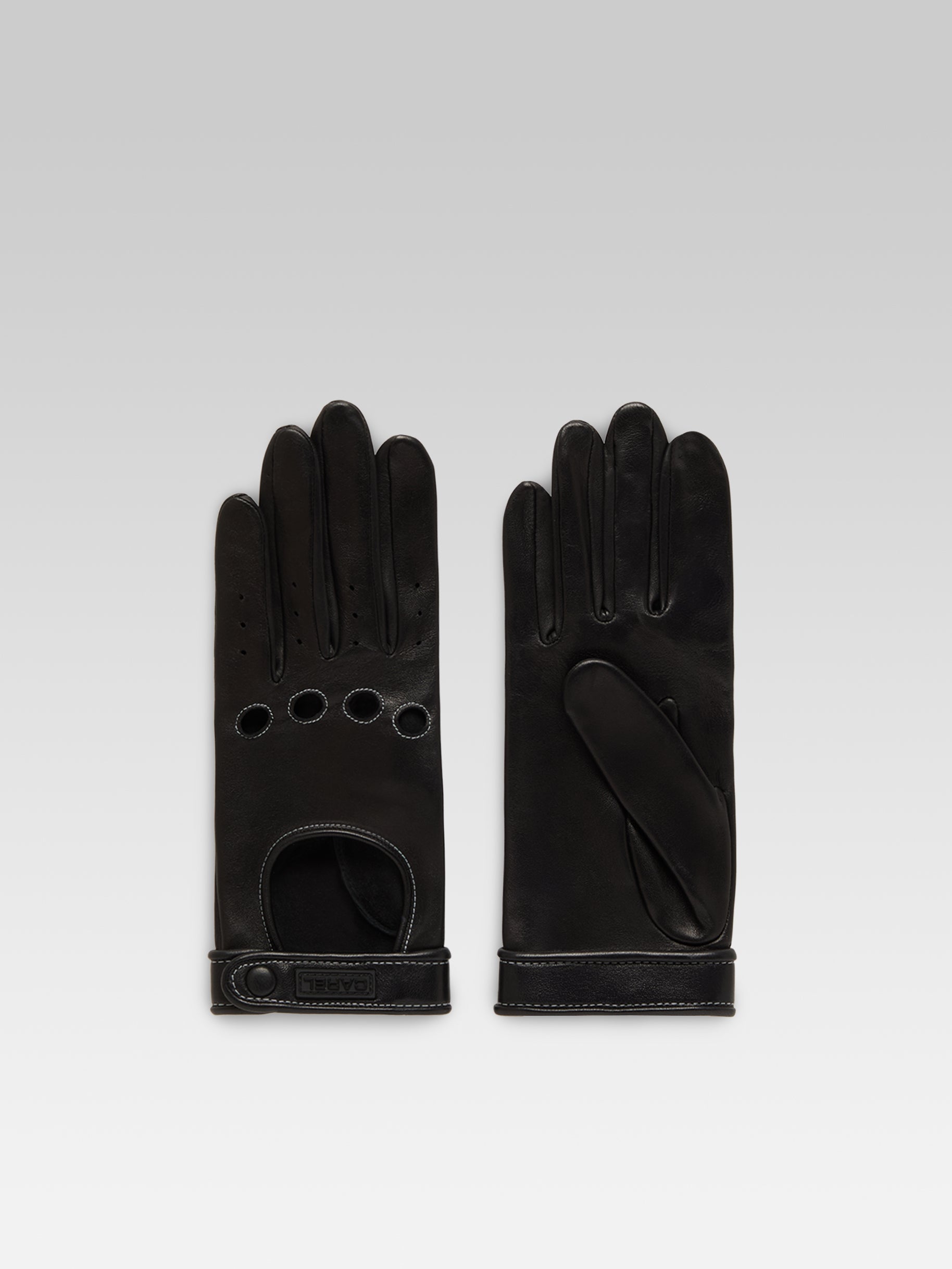 Rose - Black leather gloves with white stitching - Image number 2