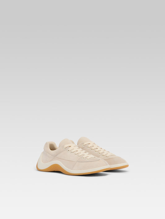 Jane - Two-tone beige suede leather tennis shoes - Image number 2