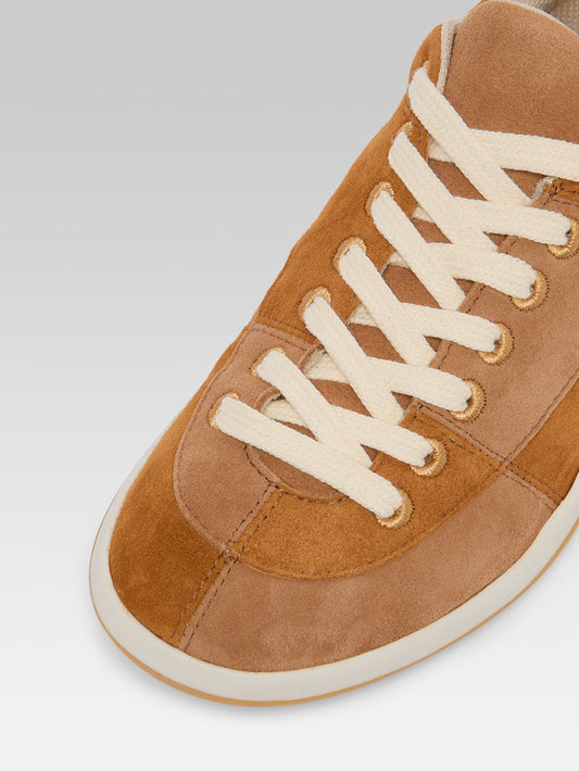 Jane - Two-tone brown suede leather tennis shoes - Image number 5