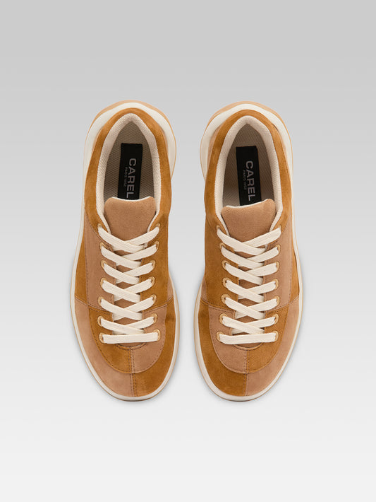 Jane - Two-tone brown suede leather tennis shoes - Image number 4