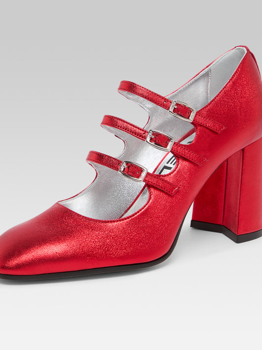 Keel - Red laminated leather Mary Janes pumps - Image number 3