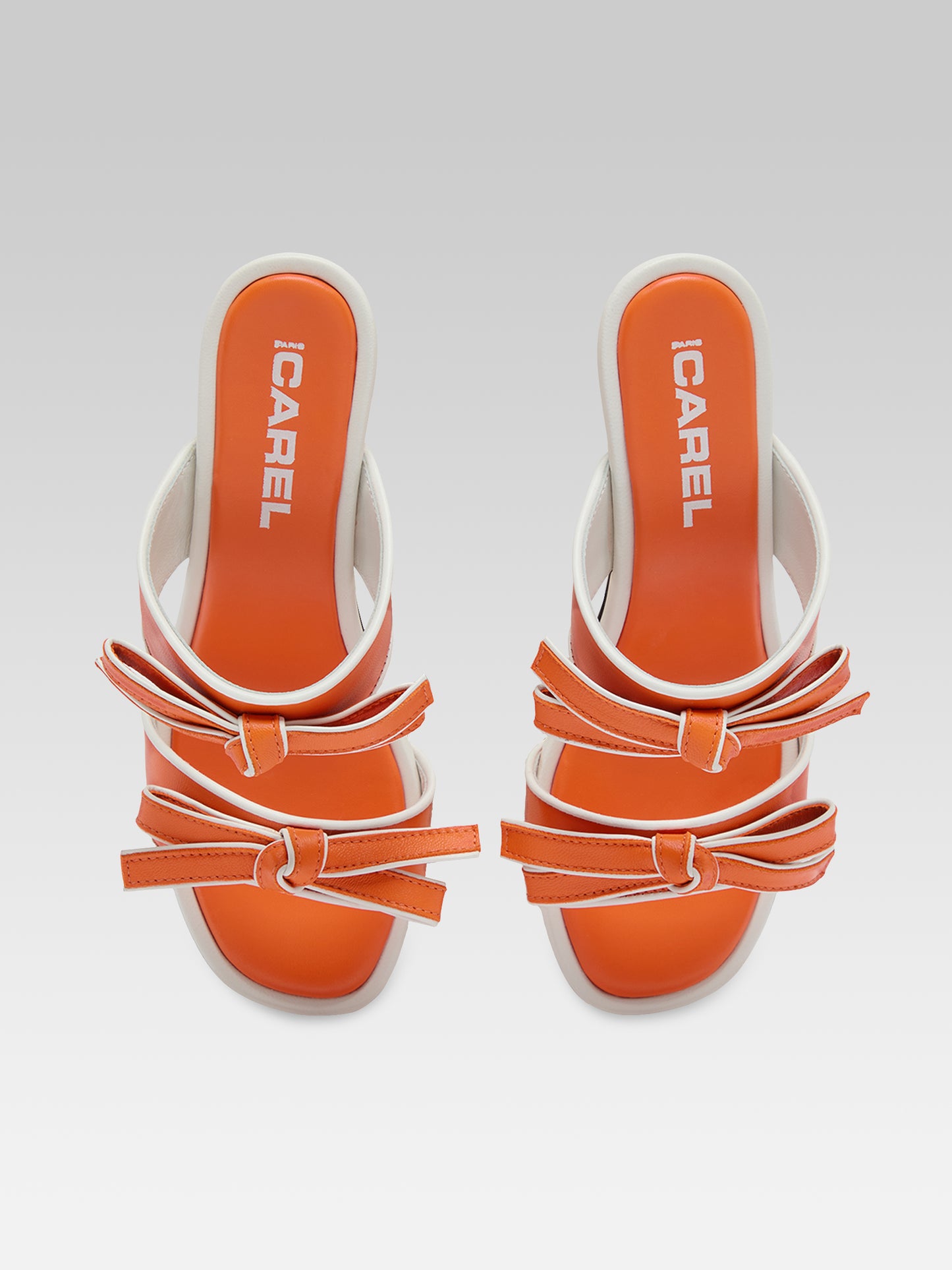 Laranja - Orange and white leather mules