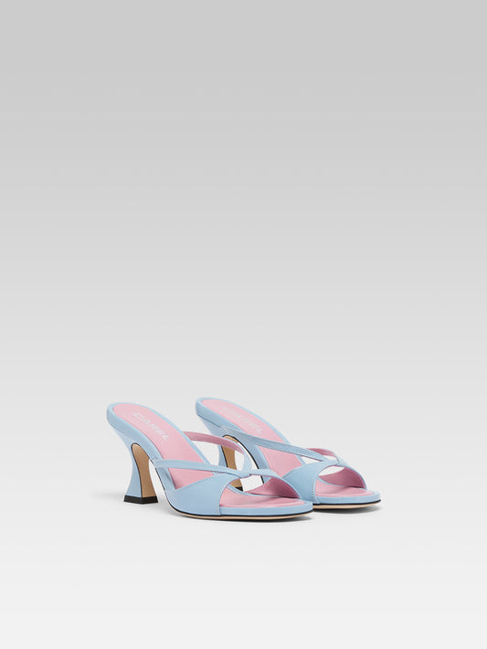 Athena - Sky blue leather strappy mules - Image number 2