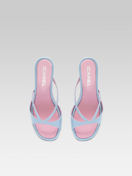 Athena - Sky blue leather strappy mules - Image number 4