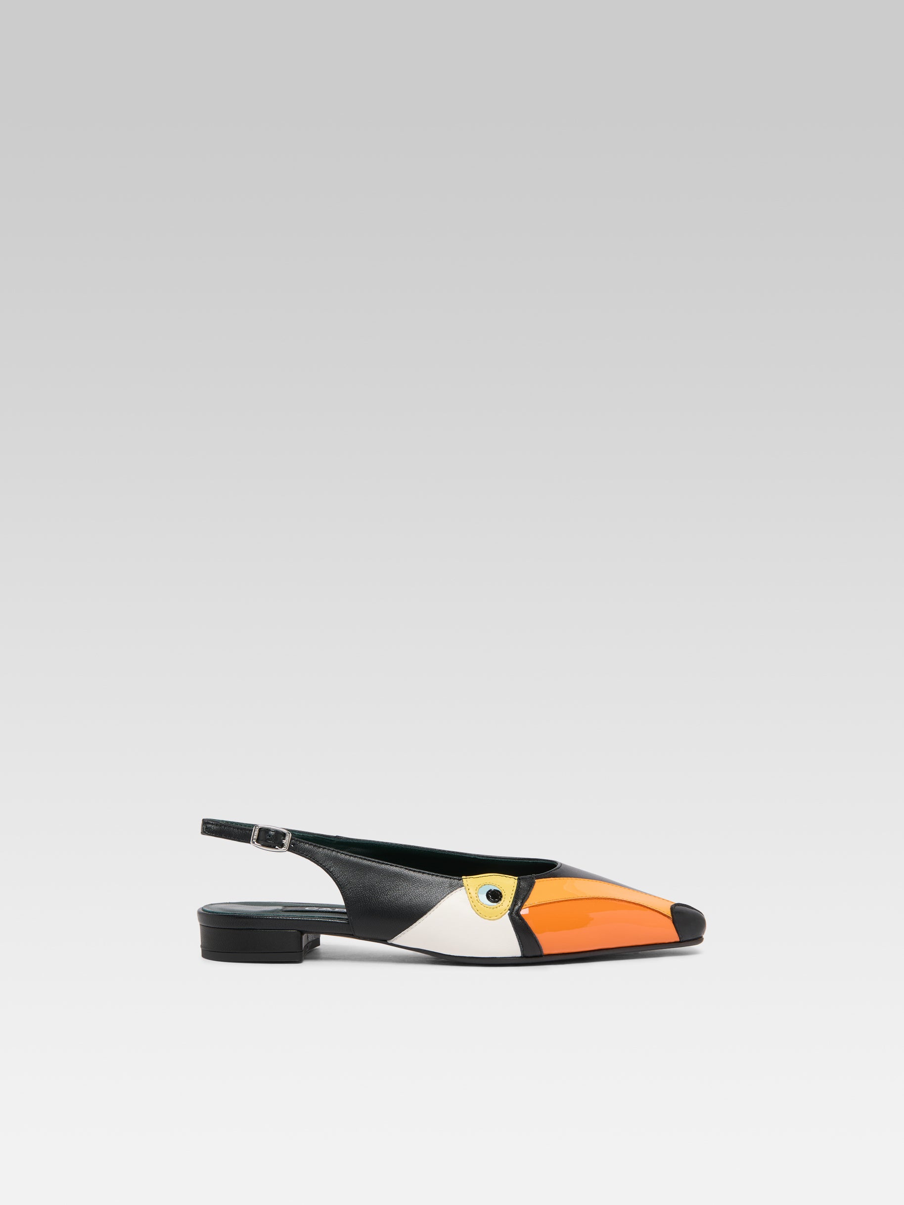 Toucan - Black leather and orange patent leather slingback - Image number 1