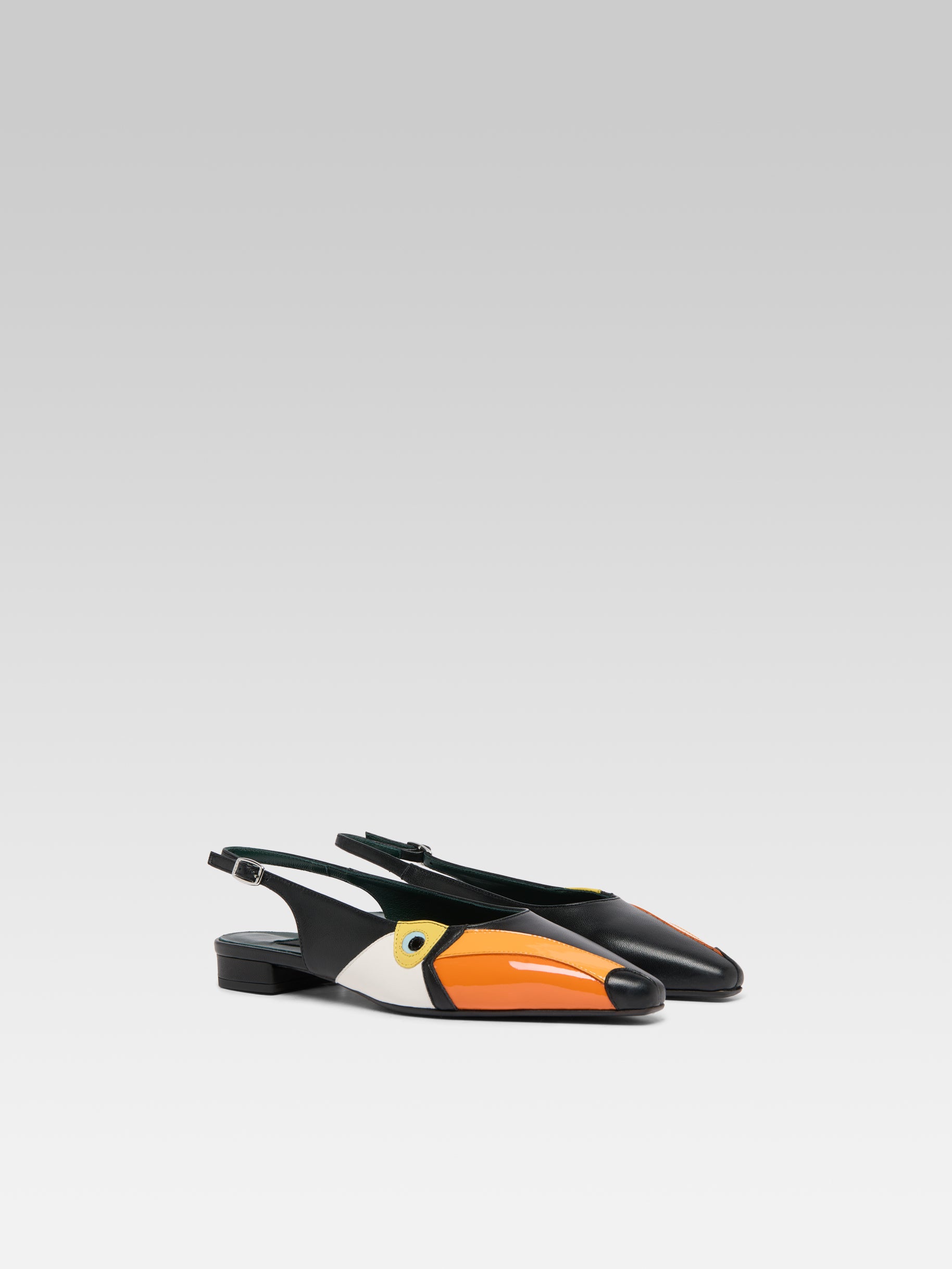Toucan - Black leather and orange patent leather slingback - Image number 2