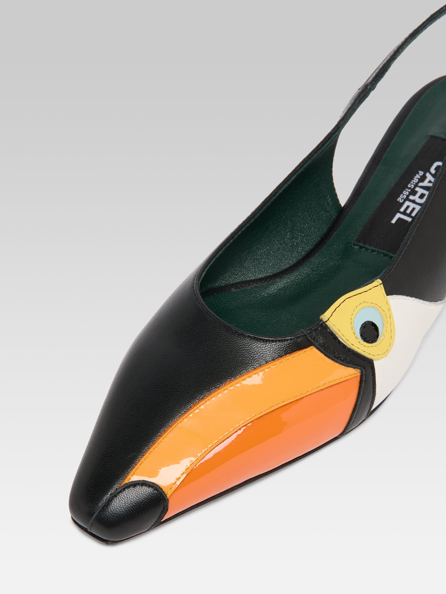 Toucan - Black leather and orange patent leather slingback - Image number 3