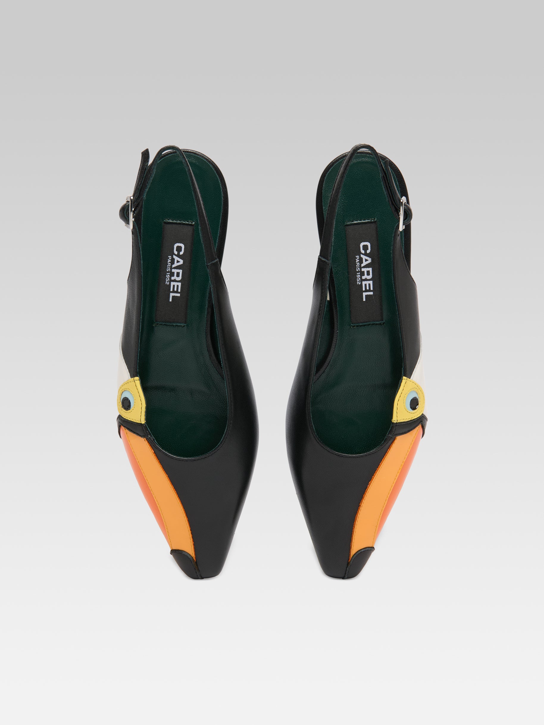 Toucan - Black leather and orange patent leather slingback - Image number 5