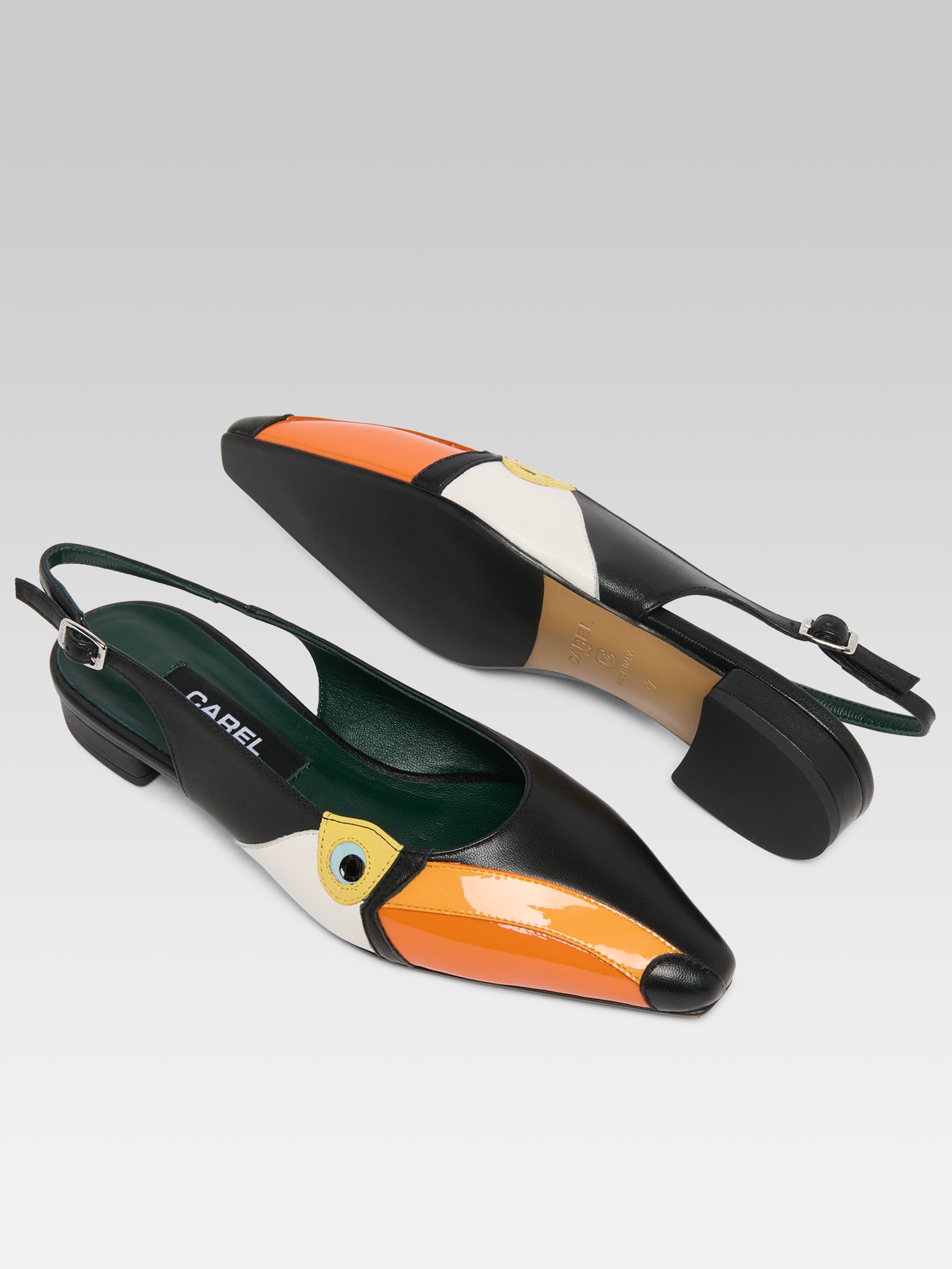 Toucan - Black leather and orange patent leather slingback - Image number 4