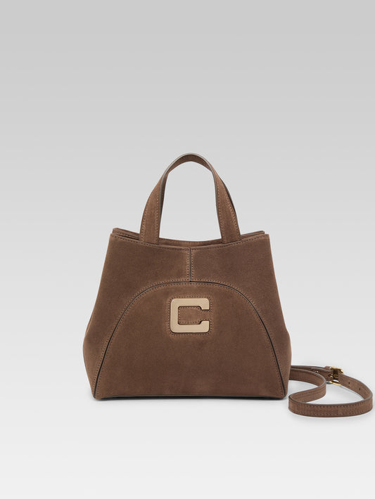 Clem - Mini sac cabas cuir velours mocha - Image numéro 1
