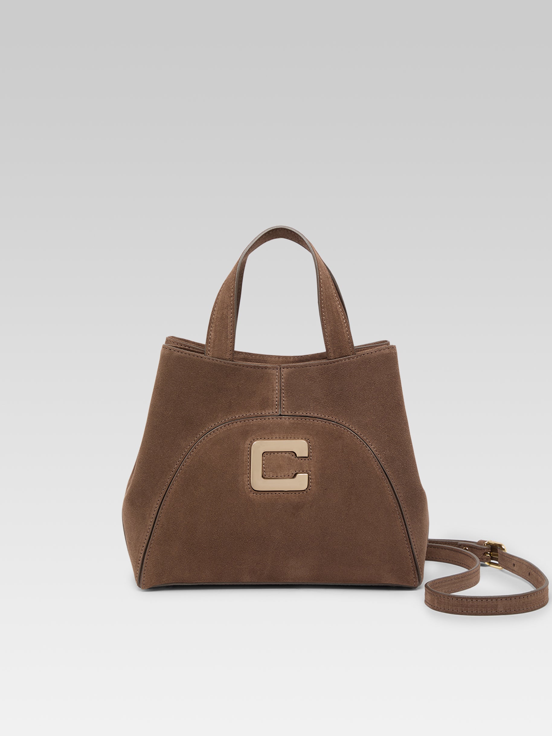 Clem - Mini sac cabas cuir velours mocha - Image numéro 1
