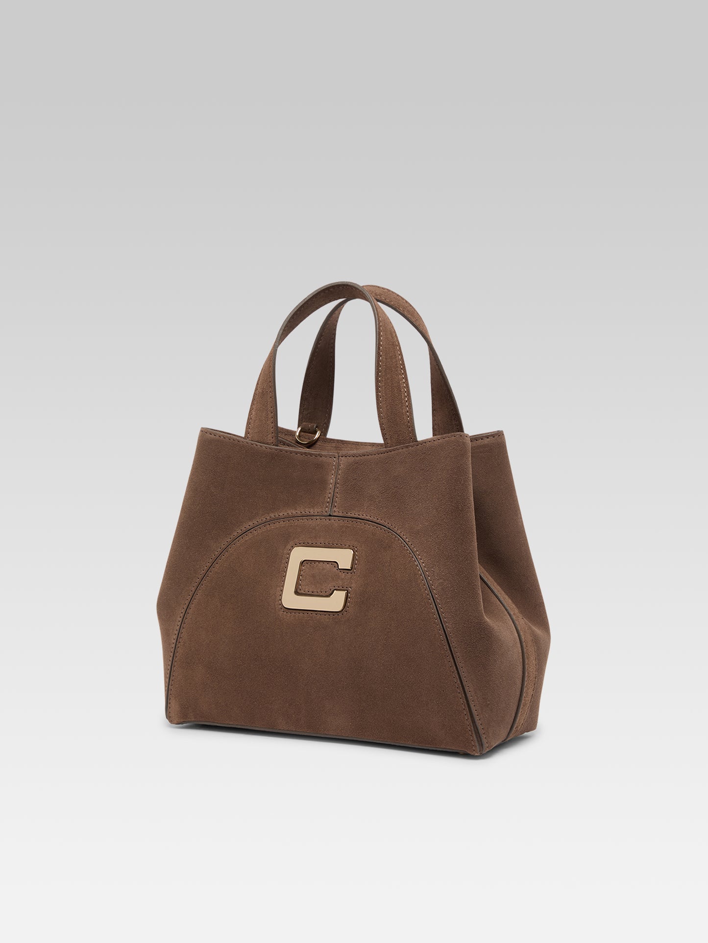 Clem - Mini sac cabas cuir velours mocha