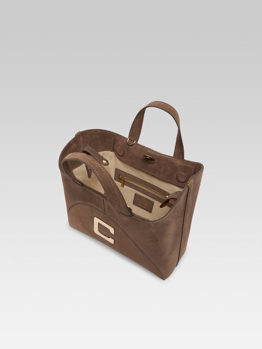 Clem - Mini sac cabas cuir velours mocha - Image numéro 4