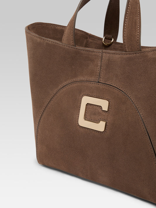 Clem - Mini tote bag mocha suede leather - Image number 6