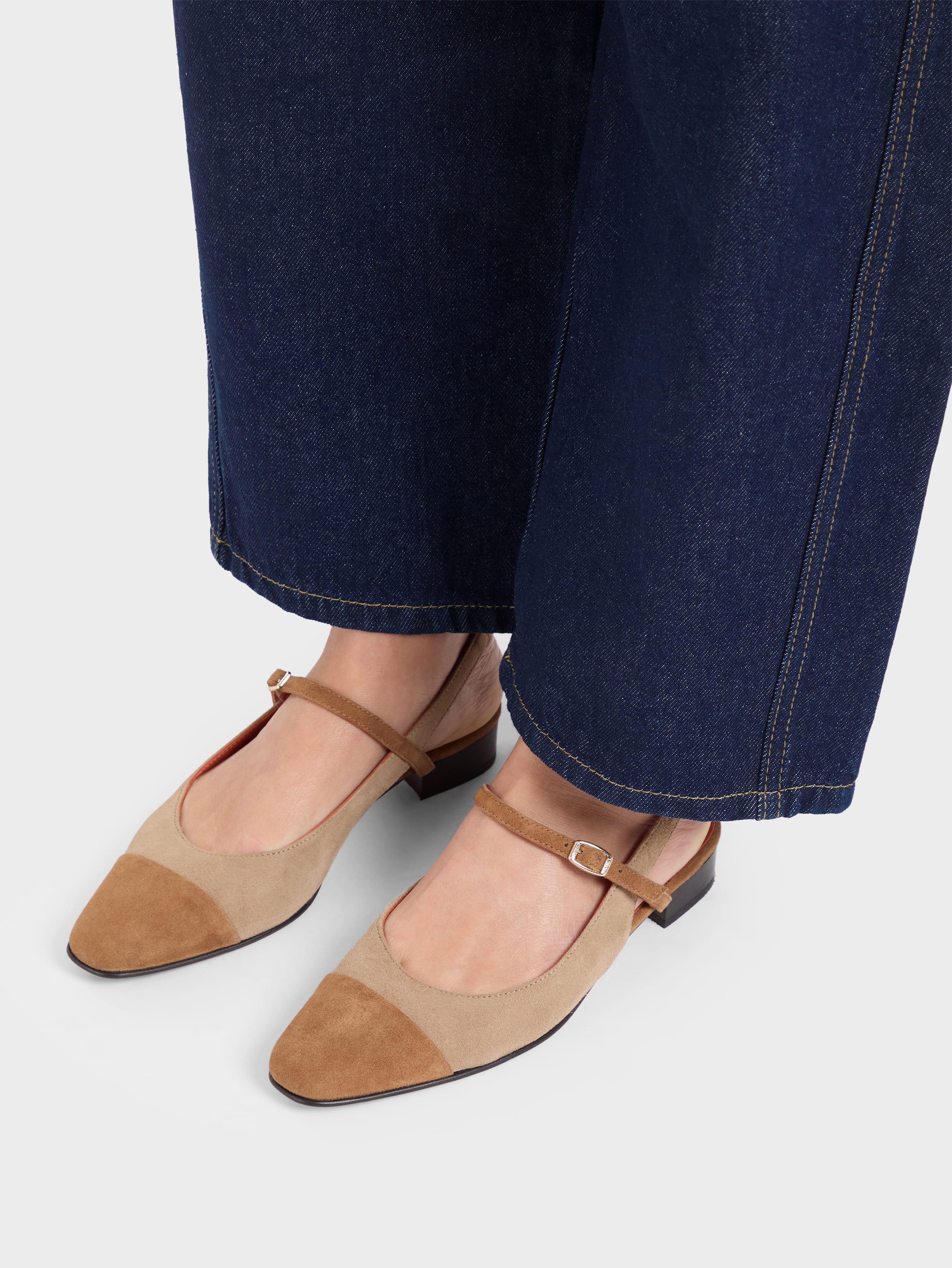 Oceano - Beige and cognac suede leather slingback | Carel Paris