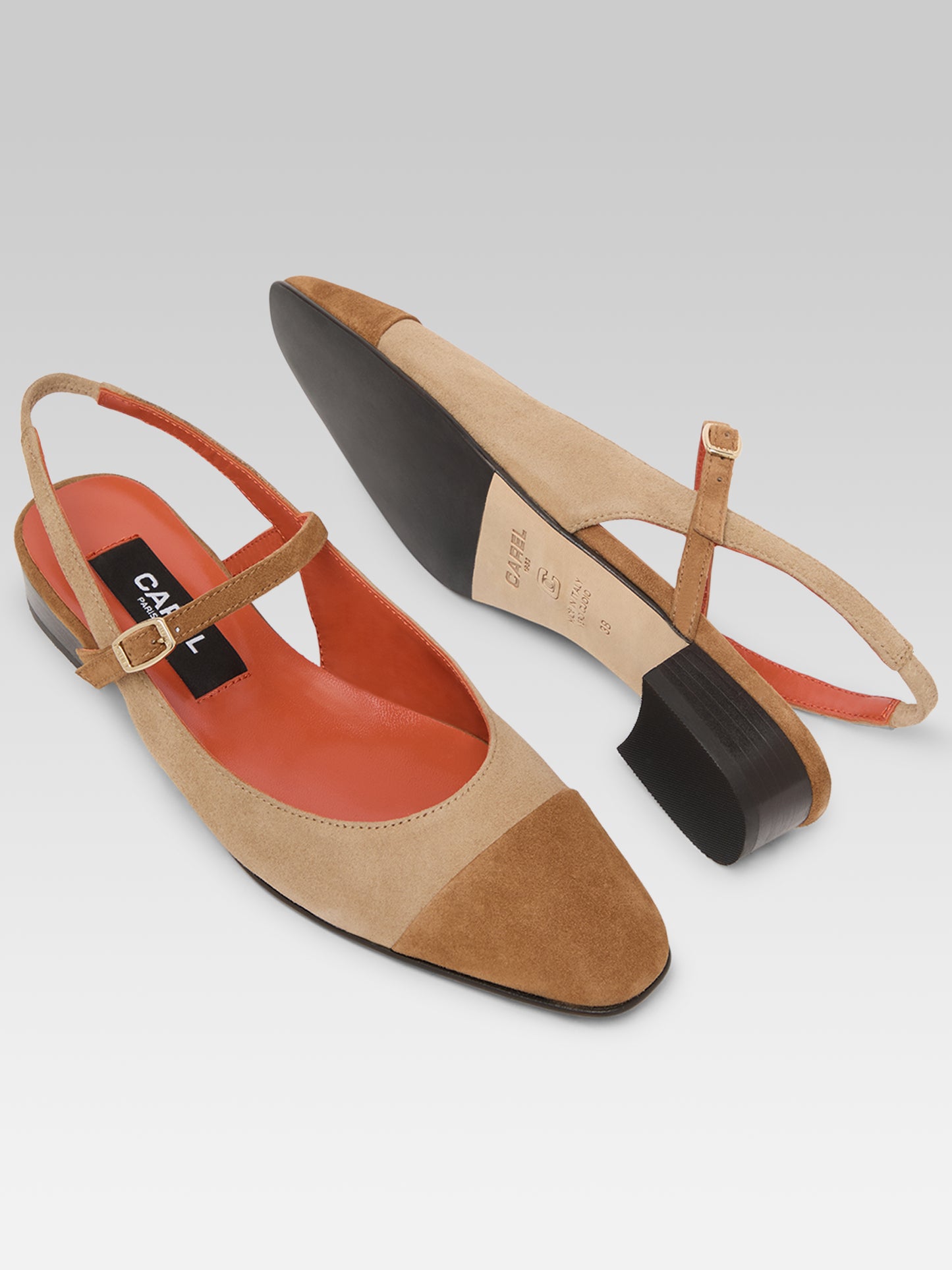 Oceano - Slingback cuir velours beige et cognac