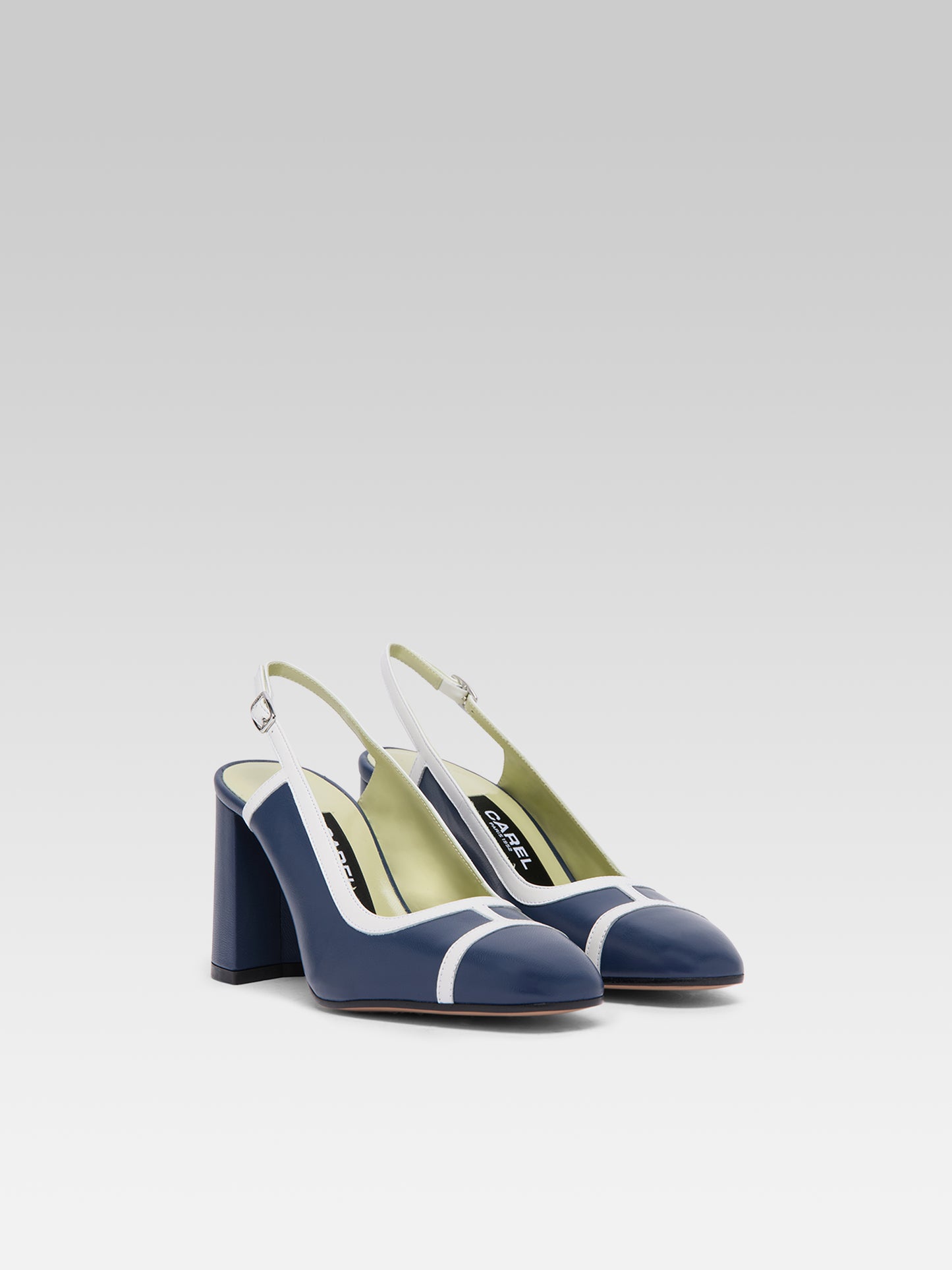 Alizee - Escarpins slingback cuir bleu marine et blanc