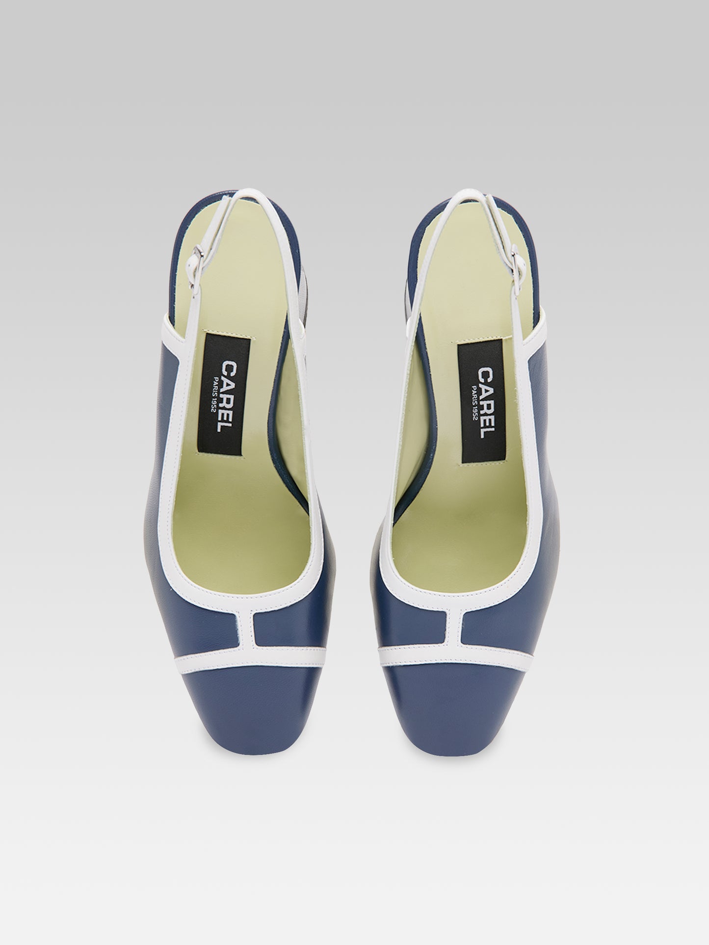 Alizee - Escarpins slingback cuir bleu marine et blanc